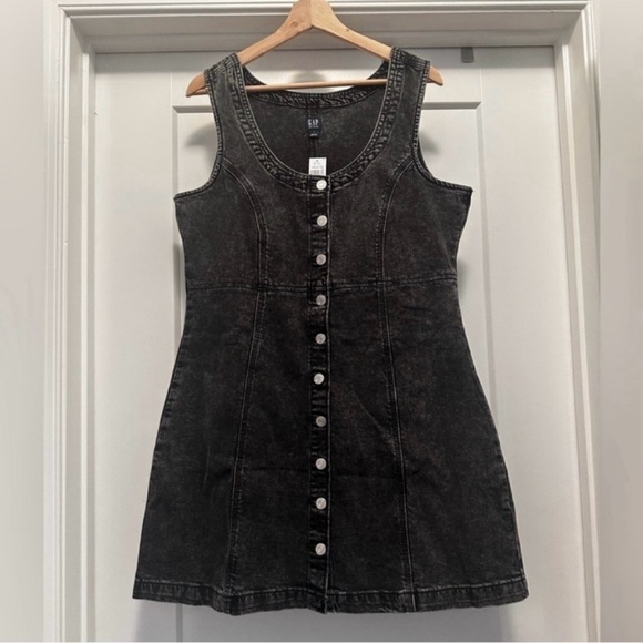 🌹 NWT! GAP Black Denim Button-Front Dress - Size Large - Picture 3 of 8